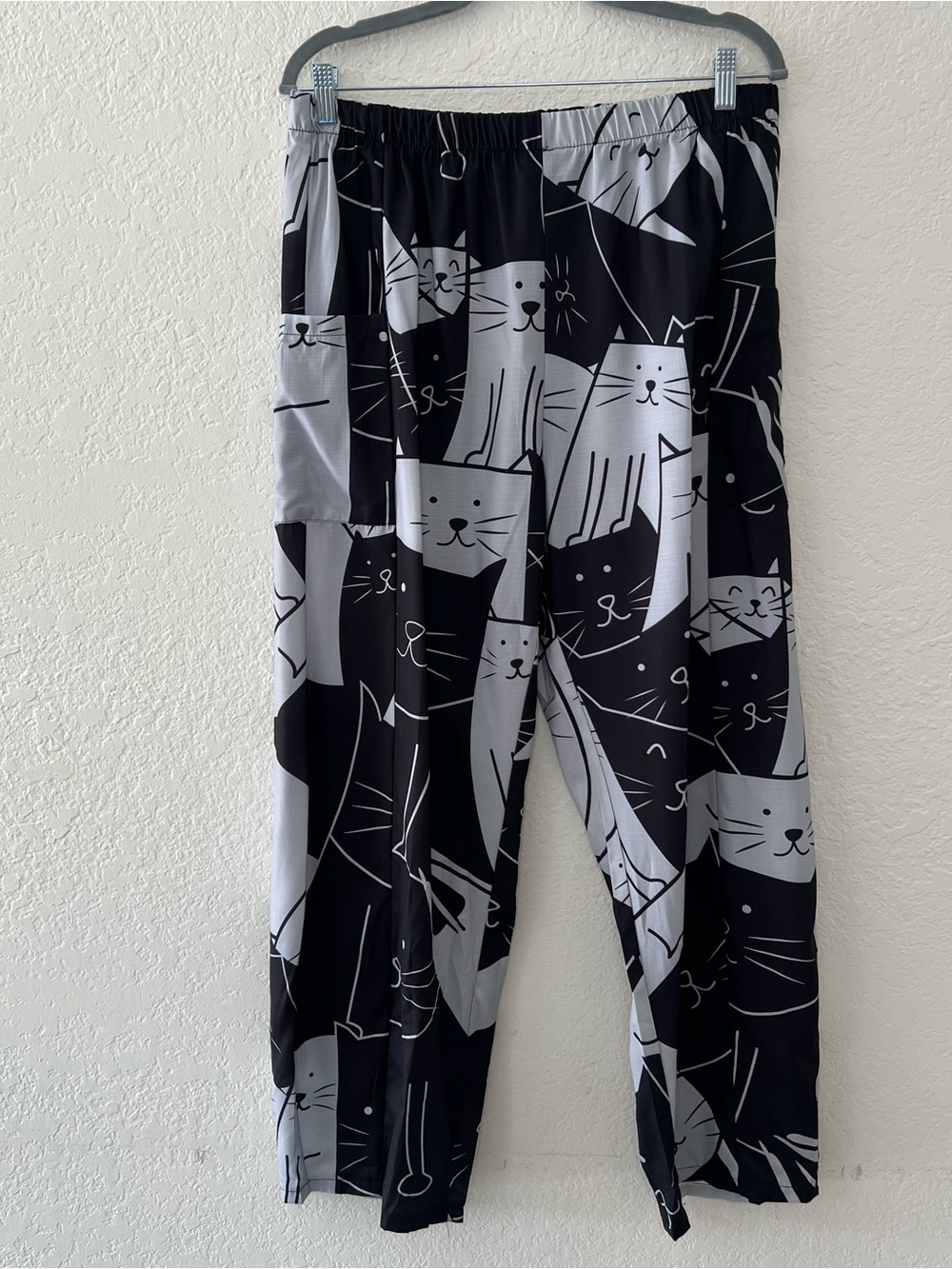 Cartoon Cat Print Lounge Pants Black Gray Elastic Waist Relaxed Women’s Size  XL